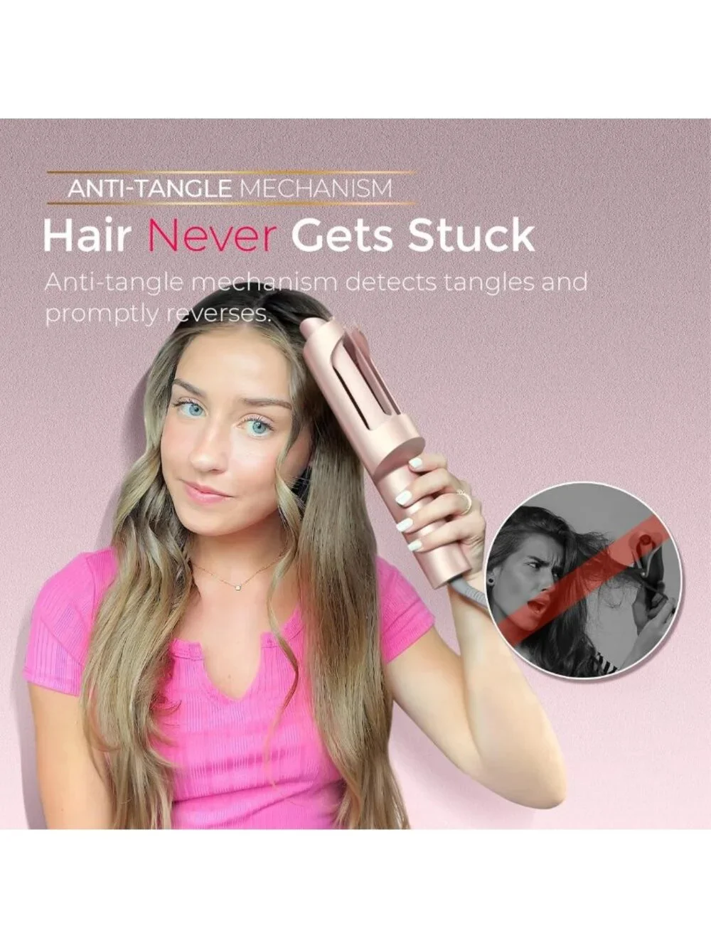 Automatic Rotating Curling Iron - Long Barrel Ceramic Curler for Long Hair